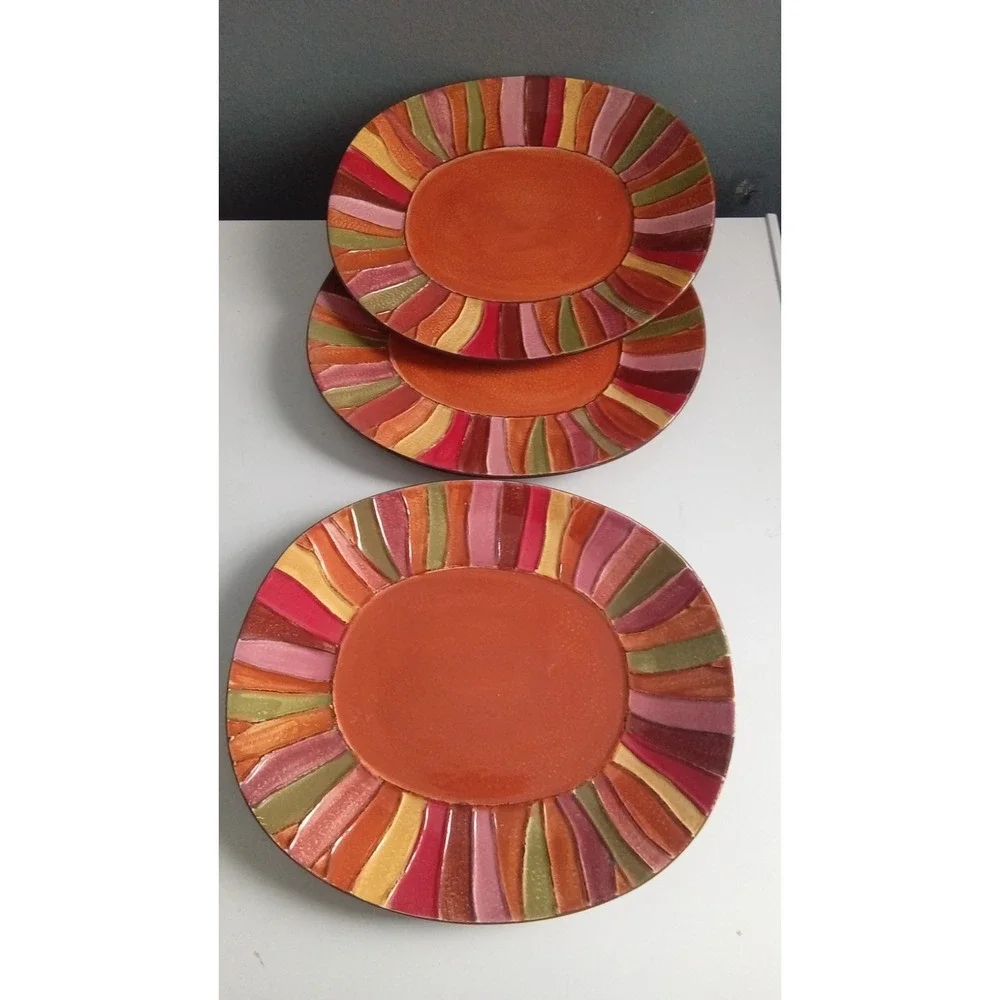 Oval Dinner Plates Set of 3 Colorful Striped Serving Dishes‎